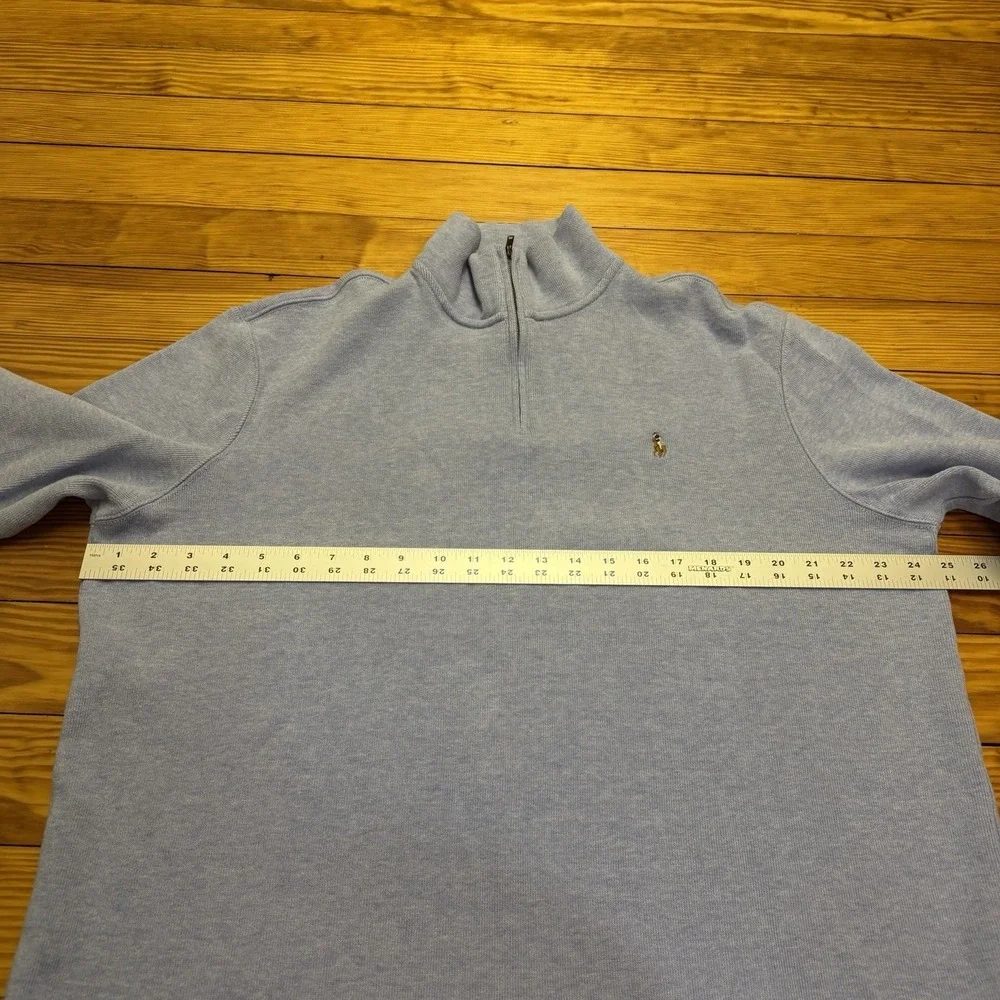 Polo Ralph Lauren Double Knit Mockneck Sweatshirt Mens XL Blue 1/4 Zip Tan Pony